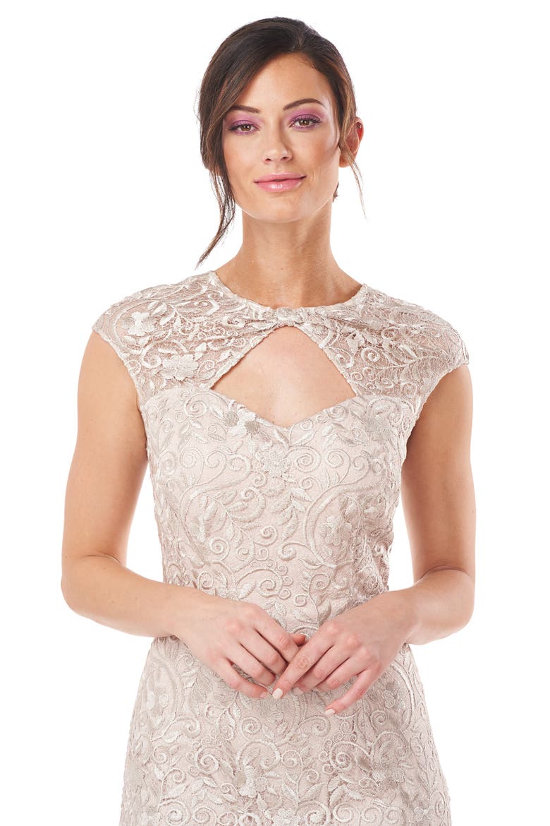 Daniela Bow Lace Cocktail Dress, Alternate, color, CHAMPAGNE