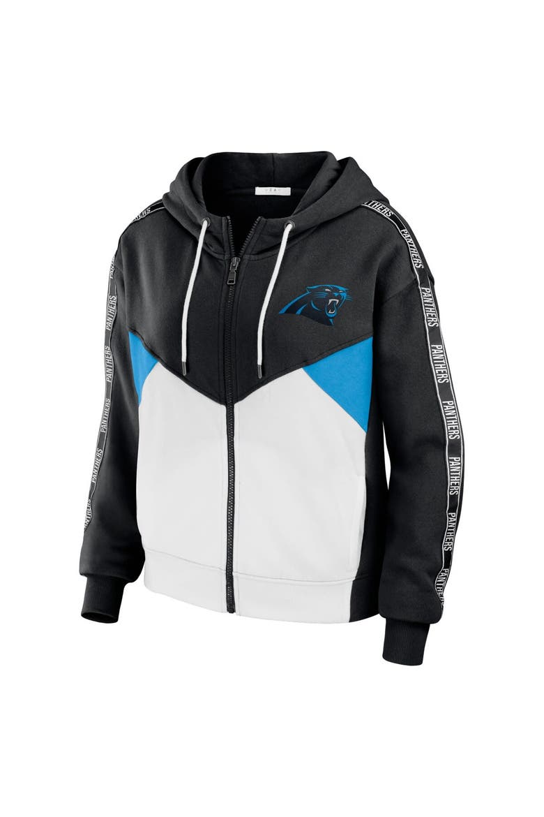 Women's WEAR by Erin Andrews Black/White Carolina Panthers Color Block Light Weight Modest Crop Full-Zip Hoodie, Alternate, color, Black