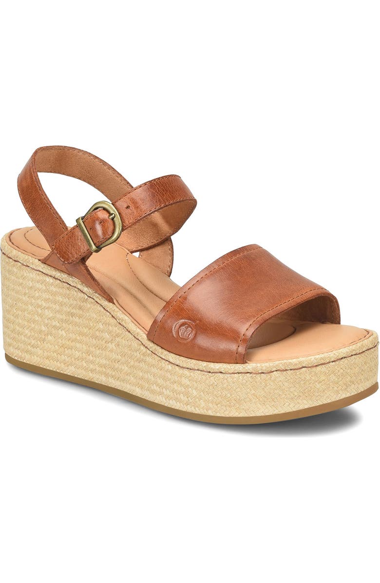 Børn Santos Platform Wedge Sandal, Main, color, Brown Leather