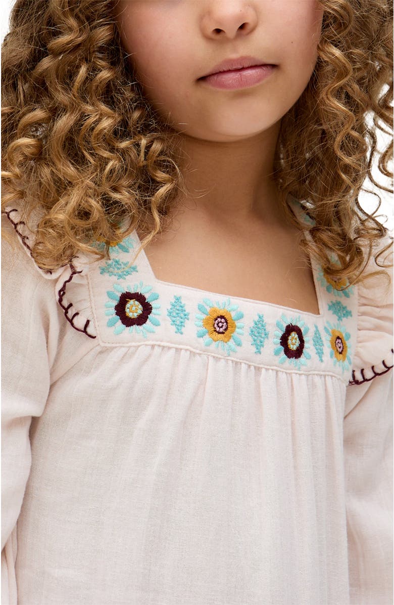Raffya Kids Lisa Square Neck Embroidered Dress, Alternate, color, Ecru