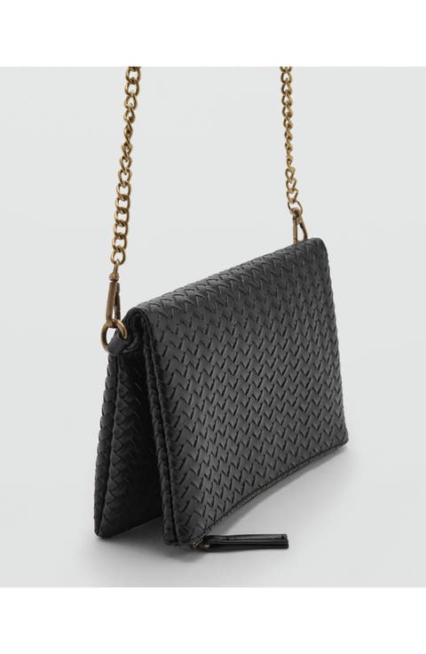 Woven Faux Leather Envelope Crossbody Bag