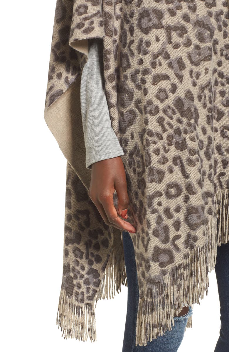 Sole Society Leopard Print Fringe Wrap, Alternate, color,