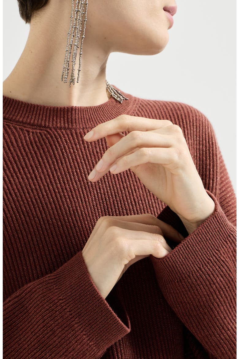 Sparkling cashmere English rib sweater, Alternate, color, Ruby
