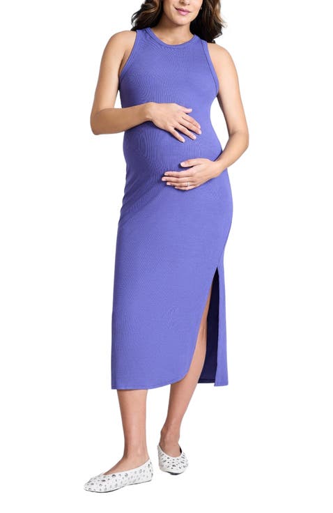 Crew Neck Sleeveless Racerback Maternity Midi Dress