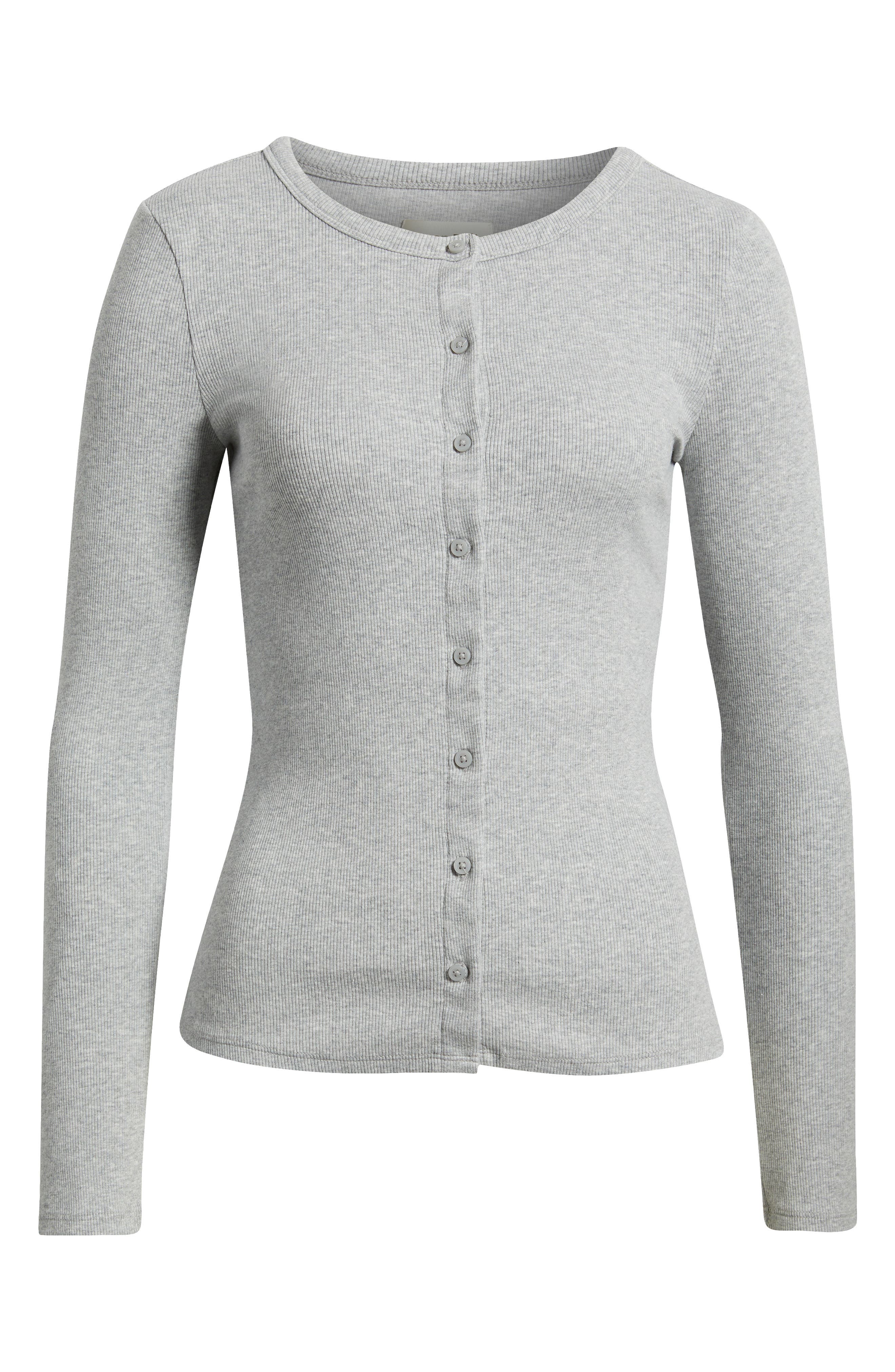 Open Edit Long Sleeve Rib Cardigan In Gray