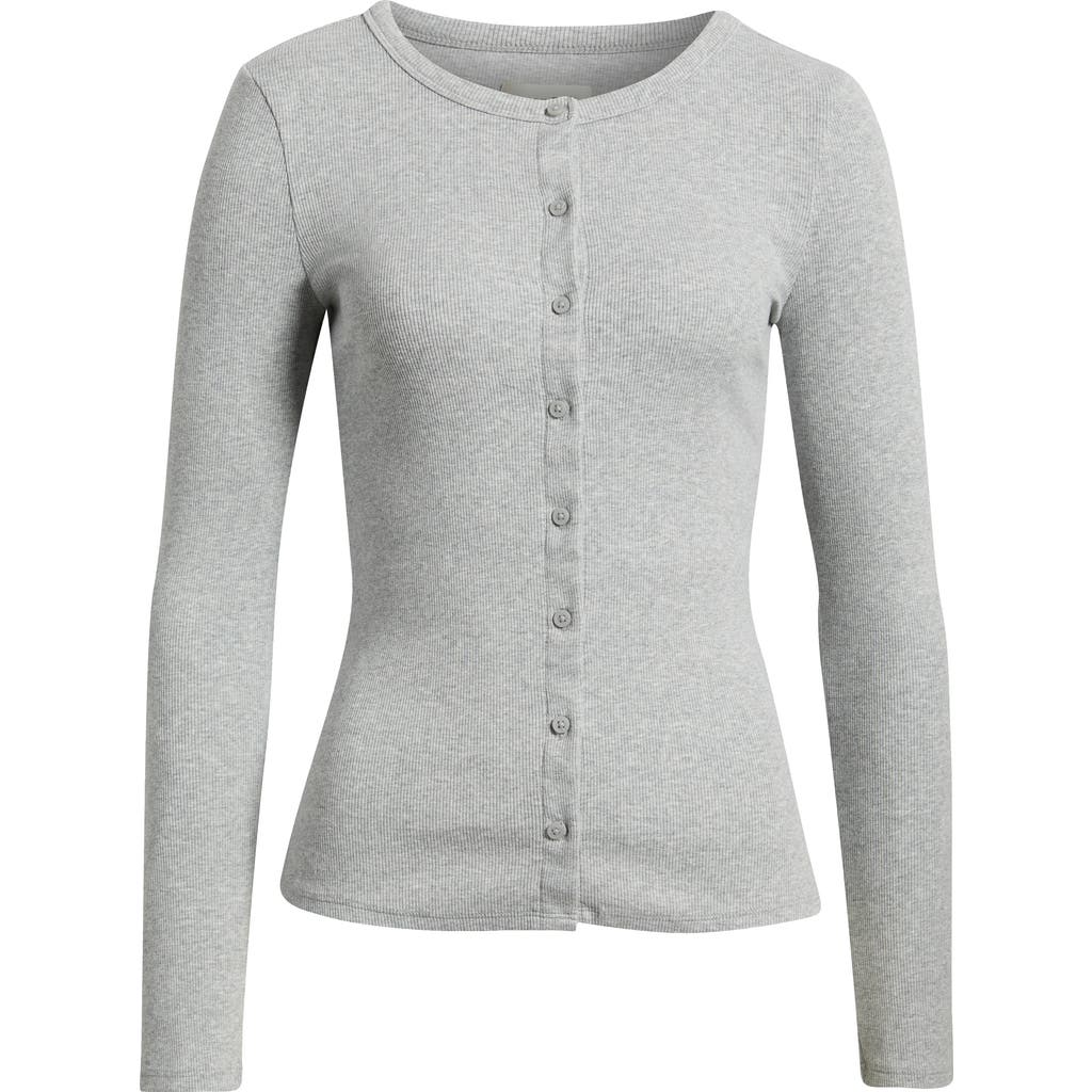 Open Edit Long Sleeve Rib Cardigan In Gray