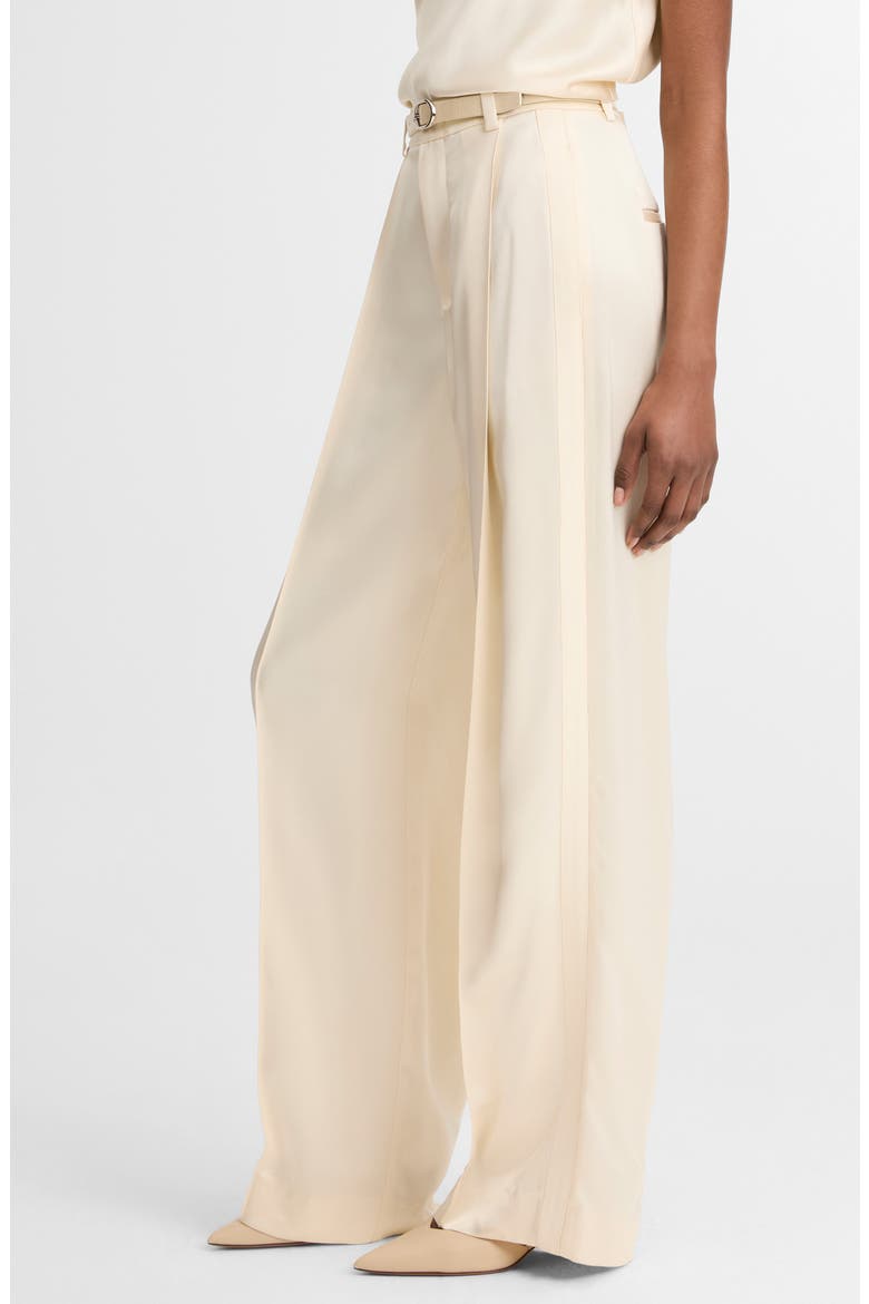 Pleated High Waist Satin Pants, Alternate, color, FLAX