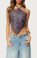 EDIKTED Shila Studded Faux Leather Halter Top
