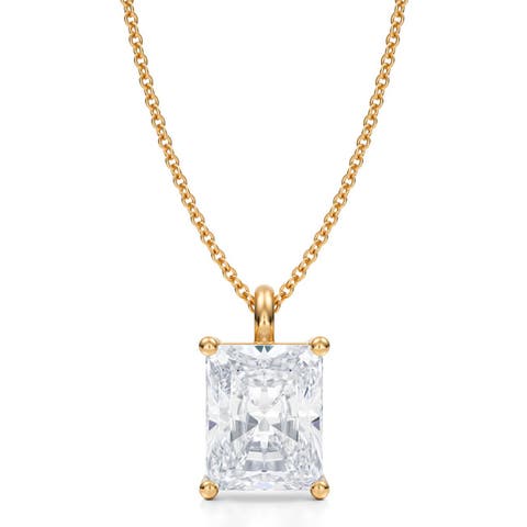 Radiant Solitaire Lab Diamond Pendant Necklace 14K 3.50ct