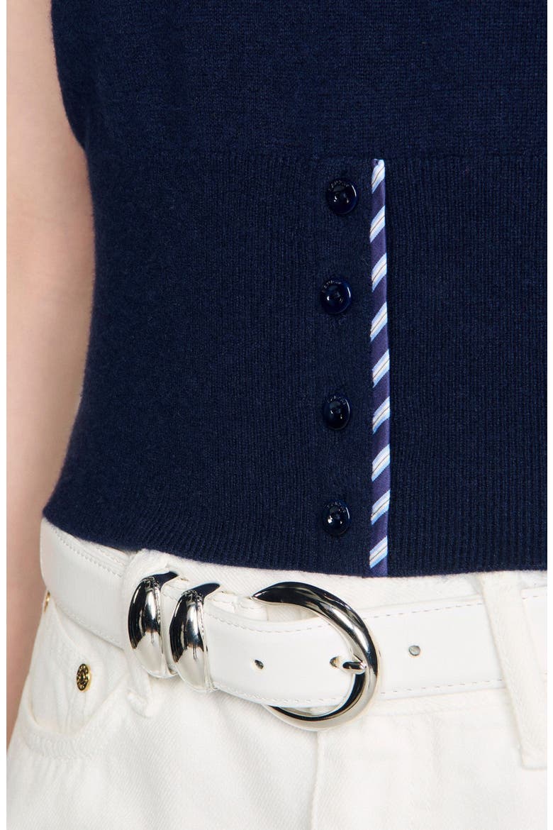 Cropped stripy wool-cashmere sweater, Alternate, color, Navy blue
