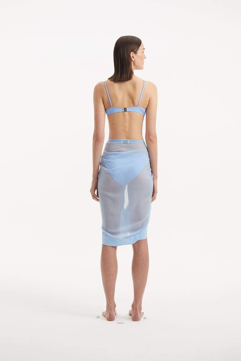 Raiden Tie Front Wavy-Trim Sheer Sarong, Alternate, color, Blue