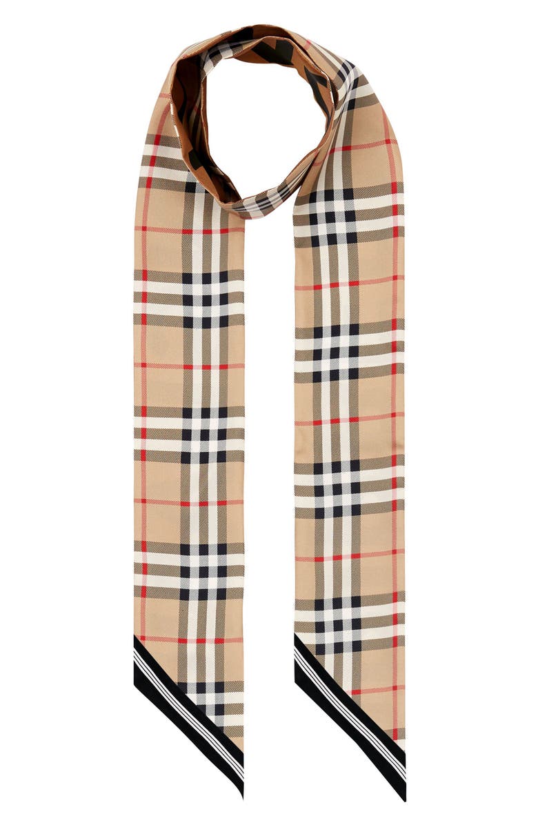 Burberry Vintage Check Mulberry Silk Skinny Scarf, Main, color, 