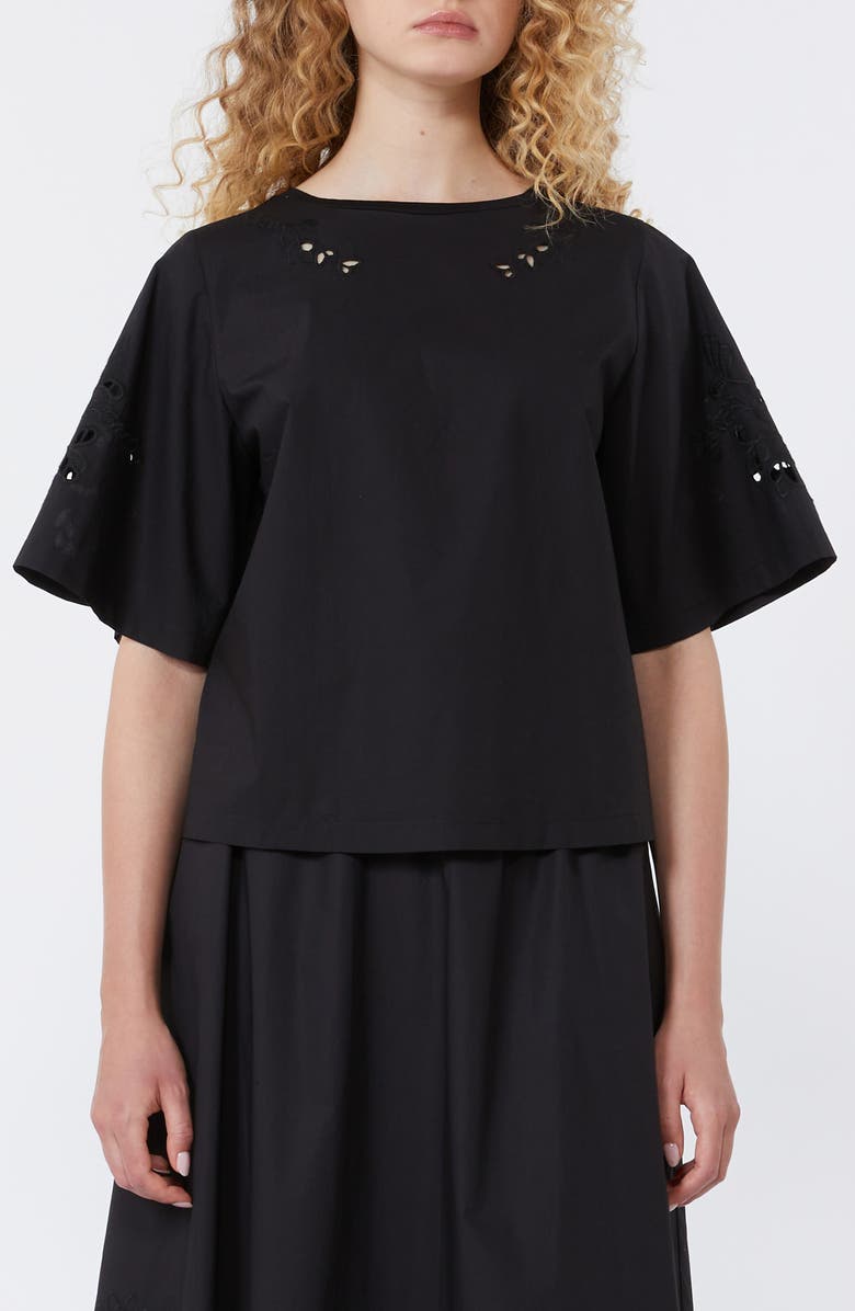 Weekend Max Mara Targa Eyelet Cotton Poplin & Jersey Crop Top, Main, color, Black