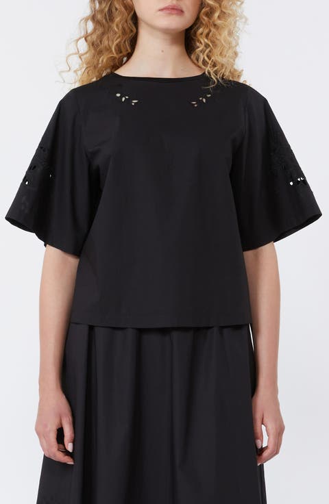 Targa Eyelet Cotton Poplin & Jersey Crop Top