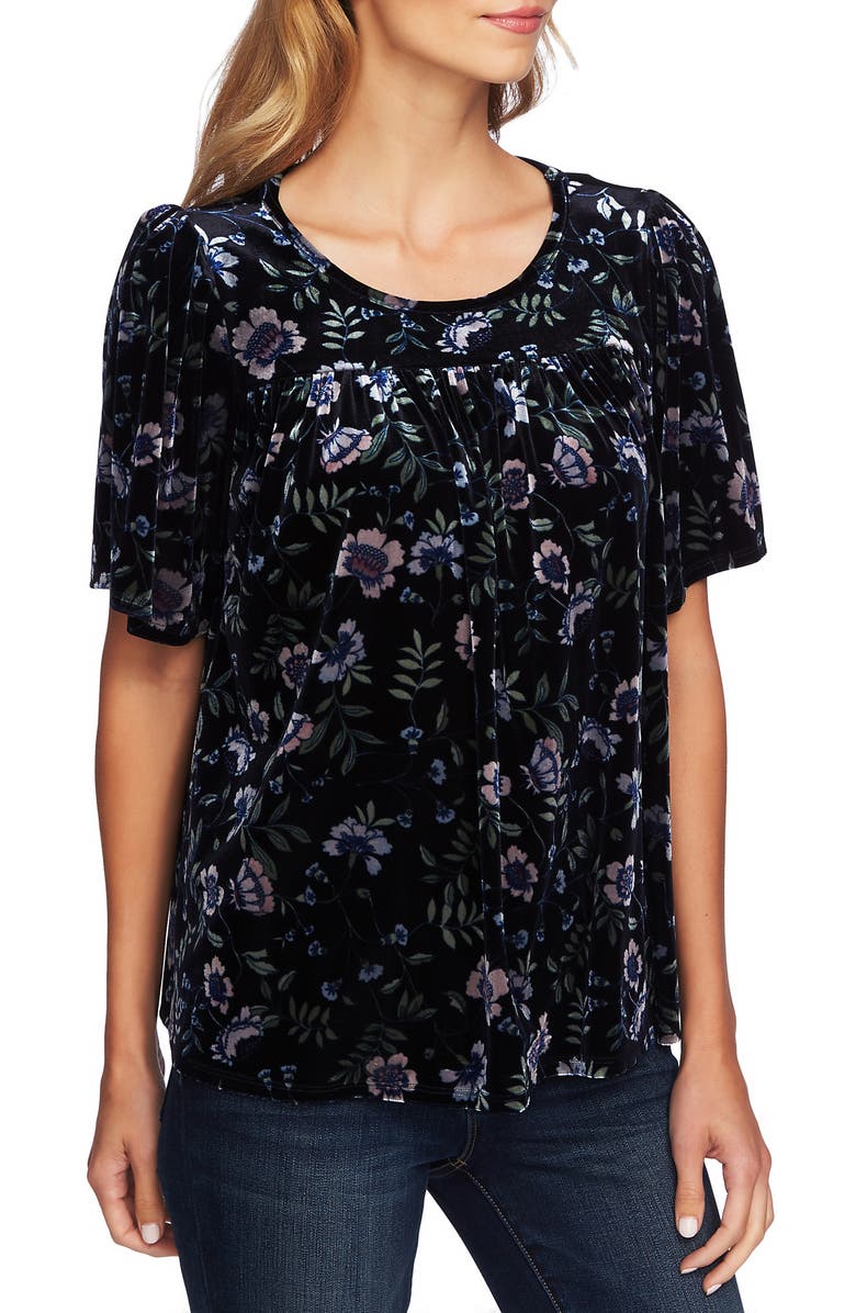 CeCe Bloomsbury Floral Velvet Top, Main, color,