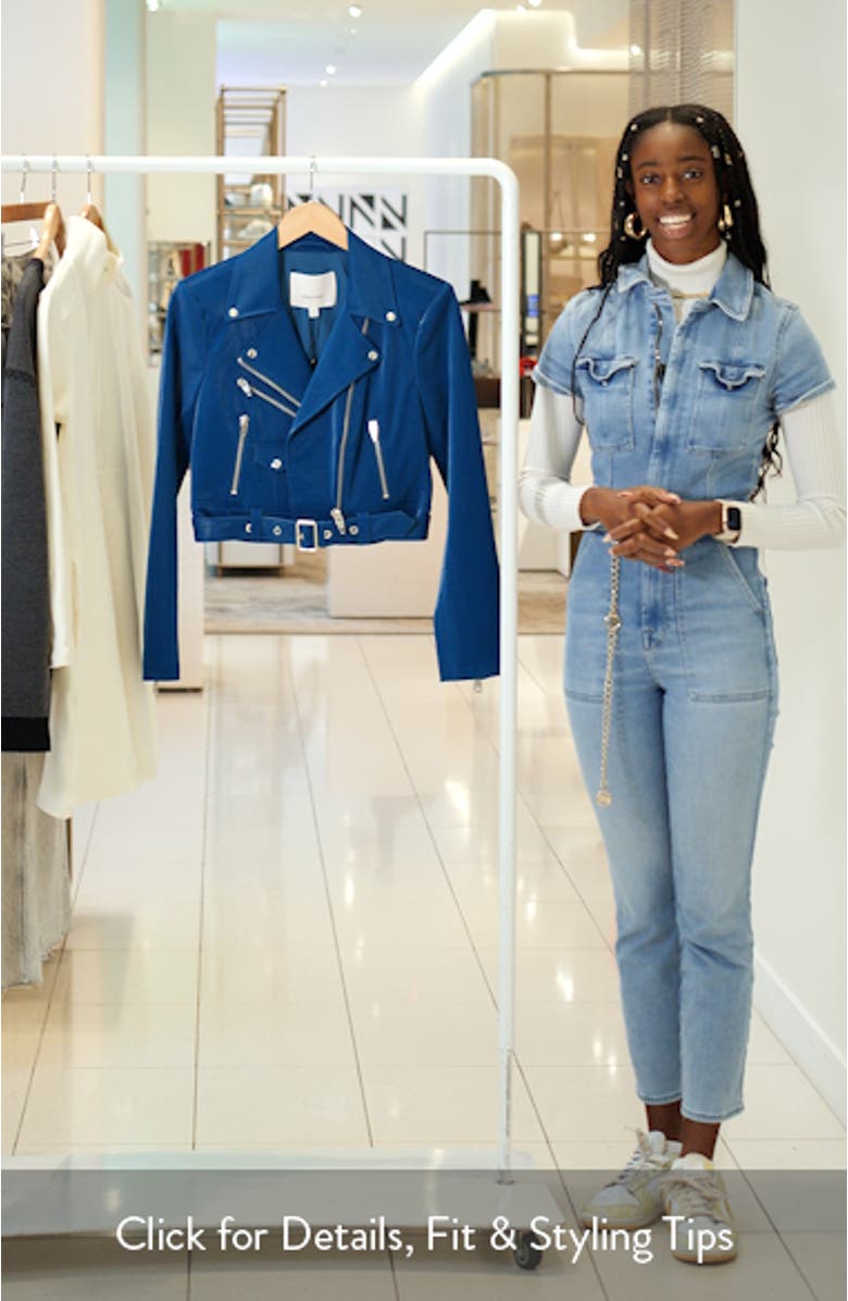 Zoe Embossed Faux Leather Moto Jacket, sales video thumbnail