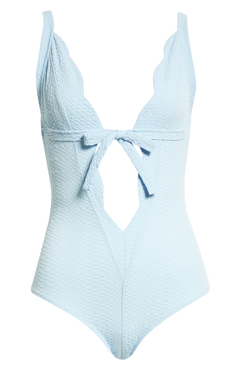 Lisa Marie Fernandez Scallop Bow Seersucker One-Piece Swimsuit, Alternate, color, 