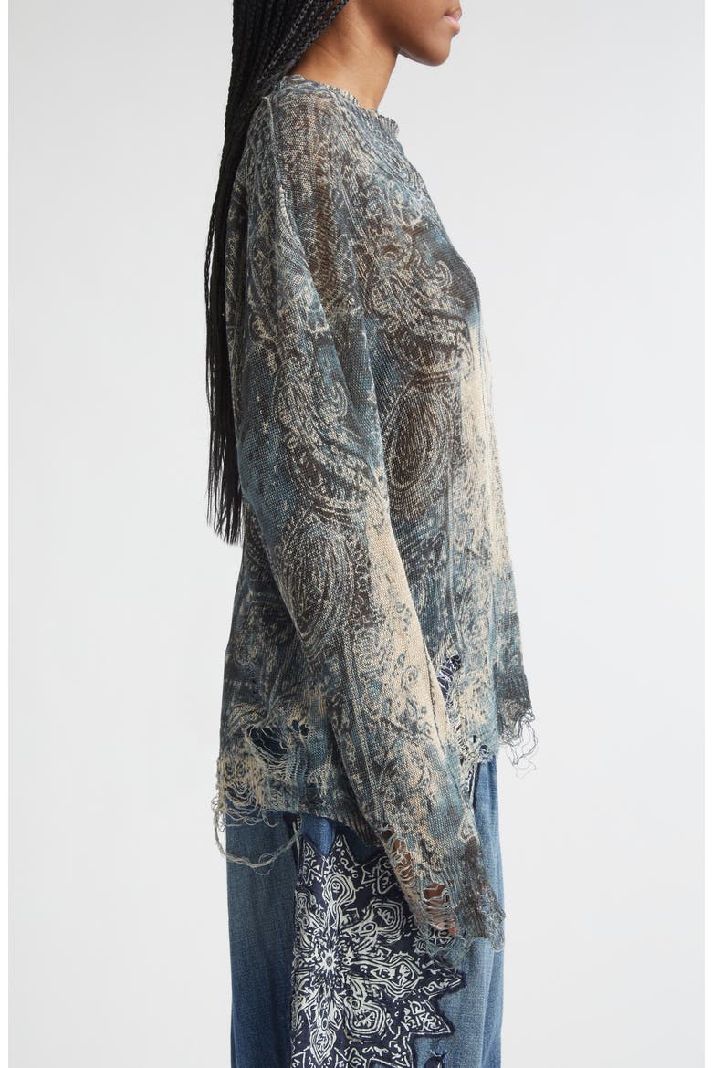 Paisley Ripped Linen Sweater, Alternate, color, BLUE FADED BANDANA