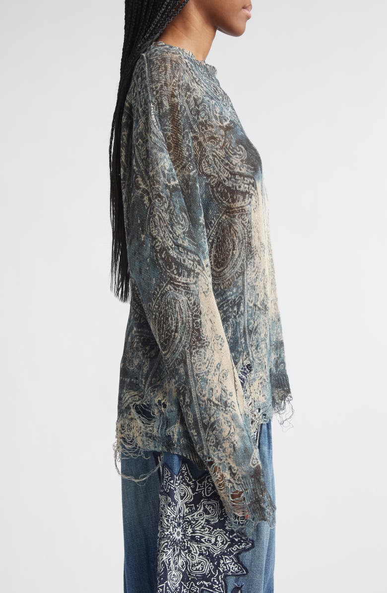 R13 Paisley Ripped Linen Sweater, Alternate, color, Blue Faded Bandana