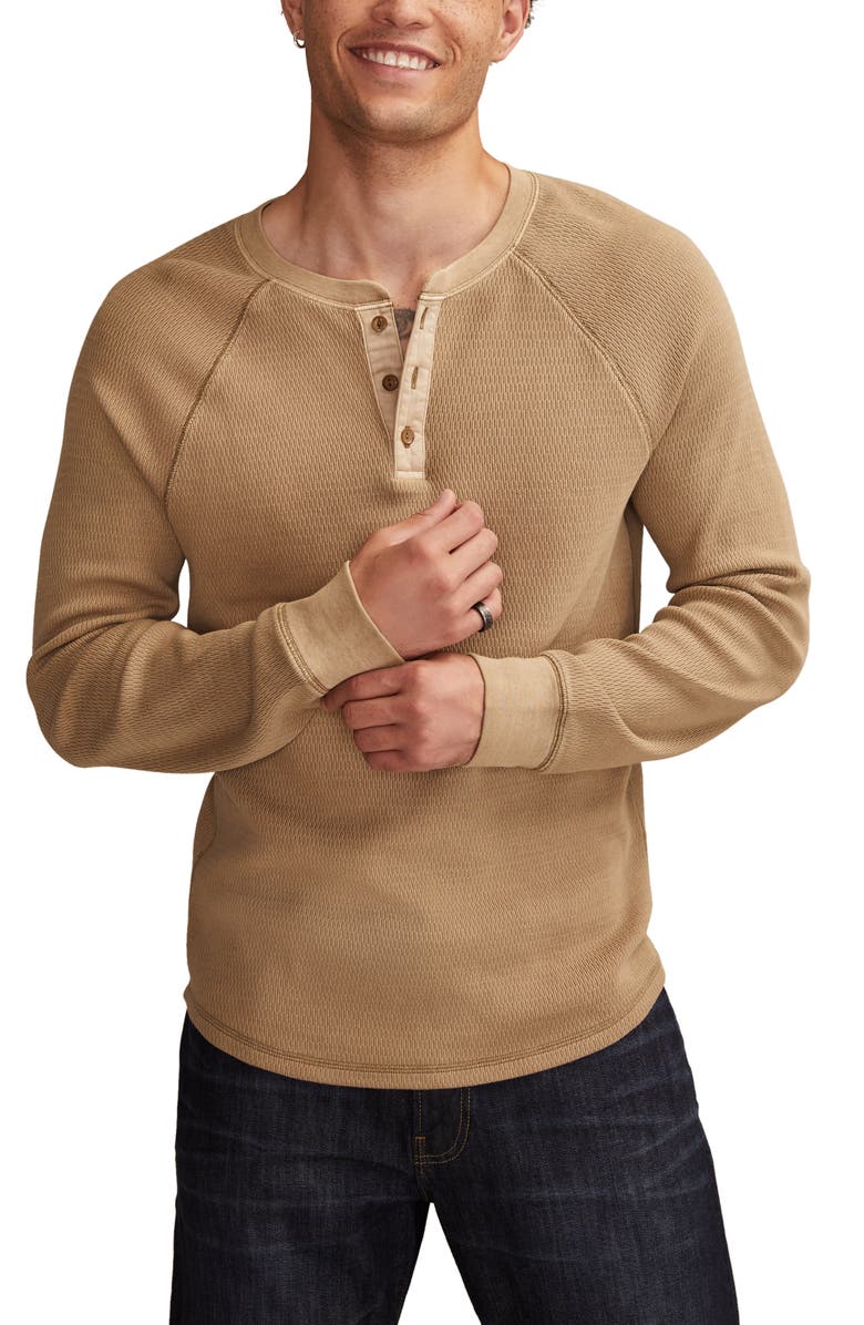 Lucky Brand Birdseye Thermal Henley Top, Main, color, Gothic Olive
