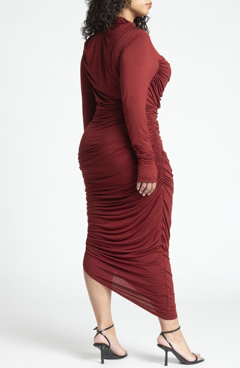 ELOQUII Ruched Long Sleeve Body-Con Midi Dress, Alternate, color,