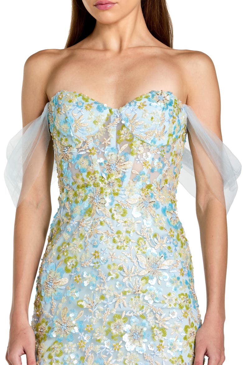 Off The Shoulder Sweetheart Neck Column Gown, Alternate, color, Powder Blue