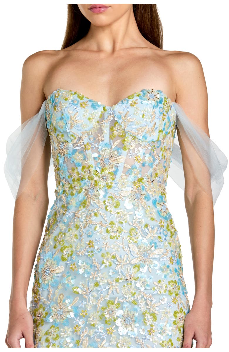 Mac Duggal Off The Shoulder Sweetheart Neck Column Gown, Alternate, color, Powder Blue