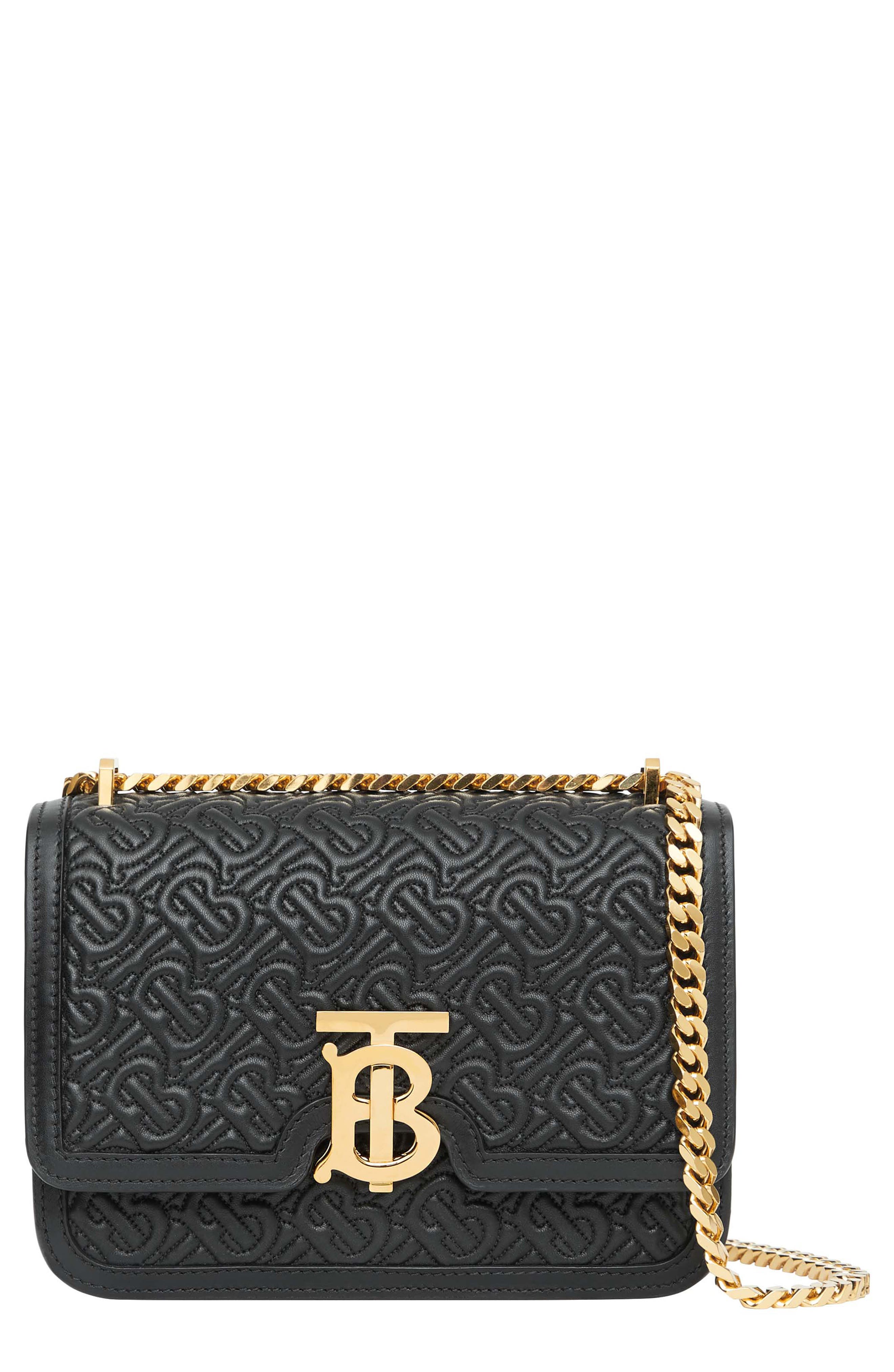 Small TB Monogram Quilted Lambskin Bag, Main, color, BLACK