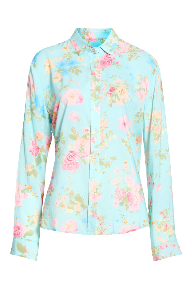 Floral Button-Up Shirt, Alternate, color, BLUE WATER ROSE