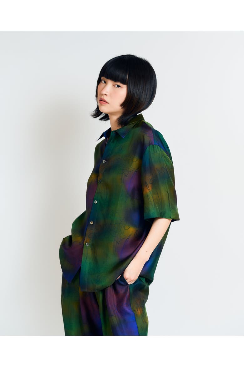 "Brooklyn" Oversized Silk Hawaii Shirt, Main, color, Green