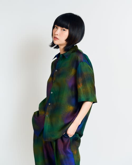 Lost Pattern Nyc "brooklyn" Oversized Silk Hawaii Shirt In Green