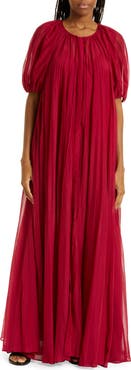 Rebecca Taylor Sunburst Pleat Elbow Sleeve Maxi Dress