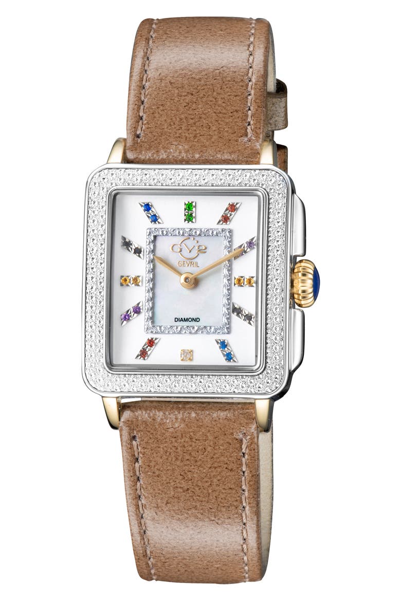 Padova Diamond Leather Strap Watch, 27mm x 30mm - 0.0116ct., Main, color, BEIGE