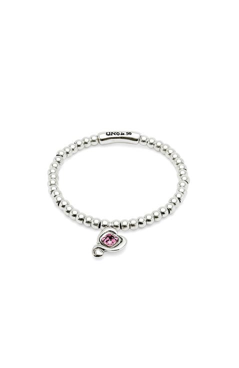 Beaded Stretch Bracelet with Heart and Pink Crystal