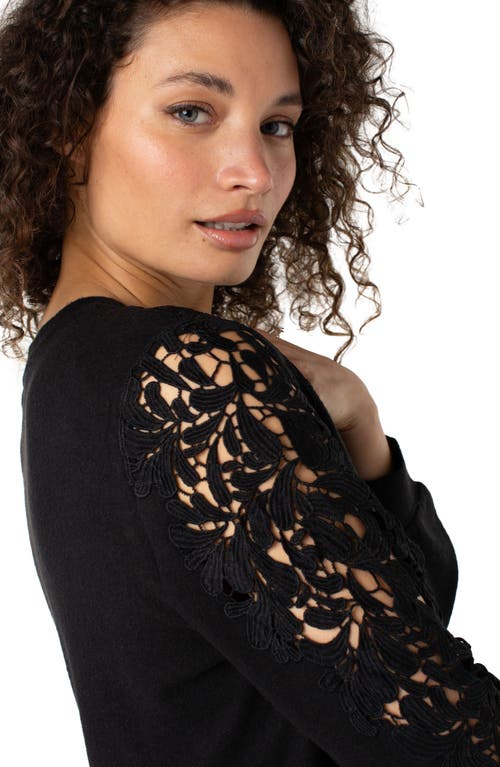 Liverpool Los Angeles Lace Inset Crewneck Knit Top In Animal Print