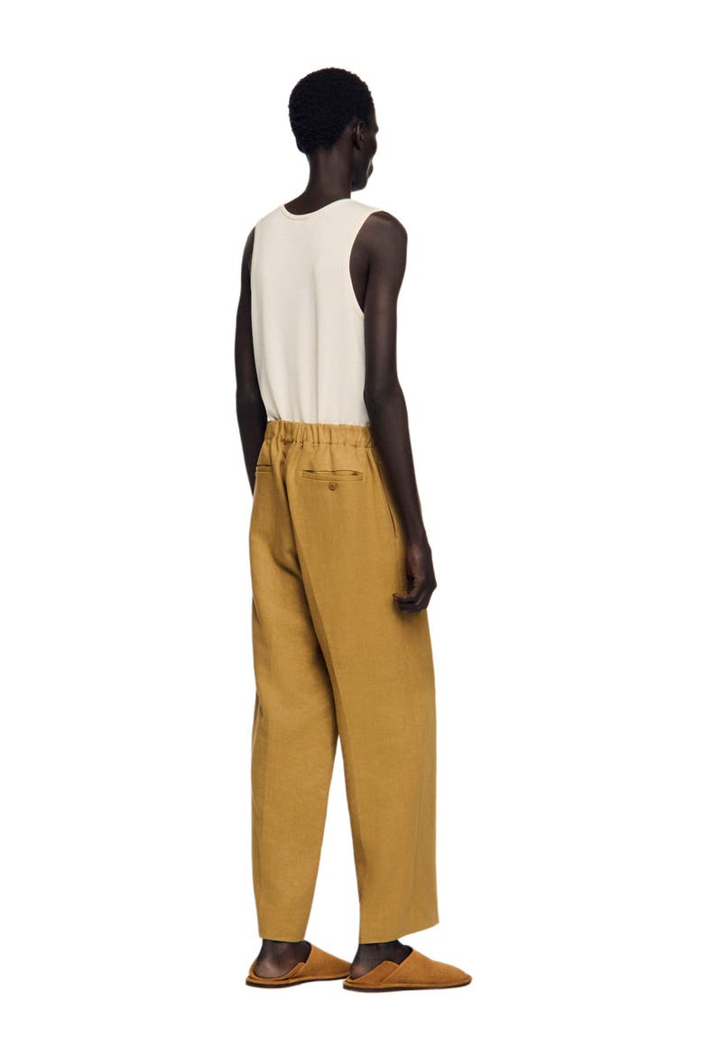 Wide-leg elasticated linen trousers, Alternate, color, Nut