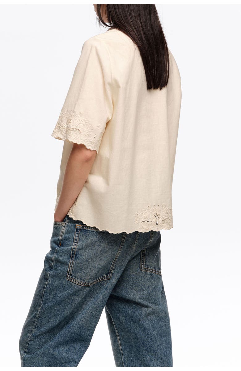 Bimba y Lola Linen Cotton Embroidered Shirt, Alternate, color, Beige