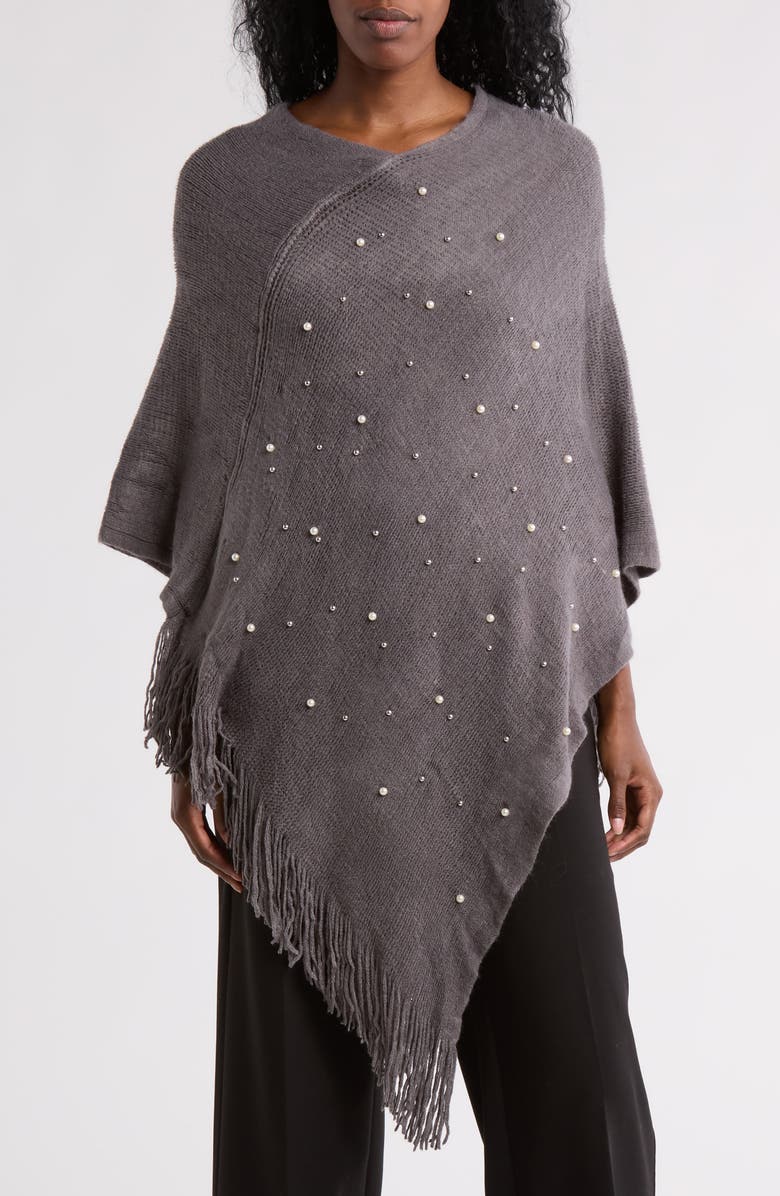 Nanette Lepore Faux Pearl & Metallic Beaded Poncho, Main, color, 
