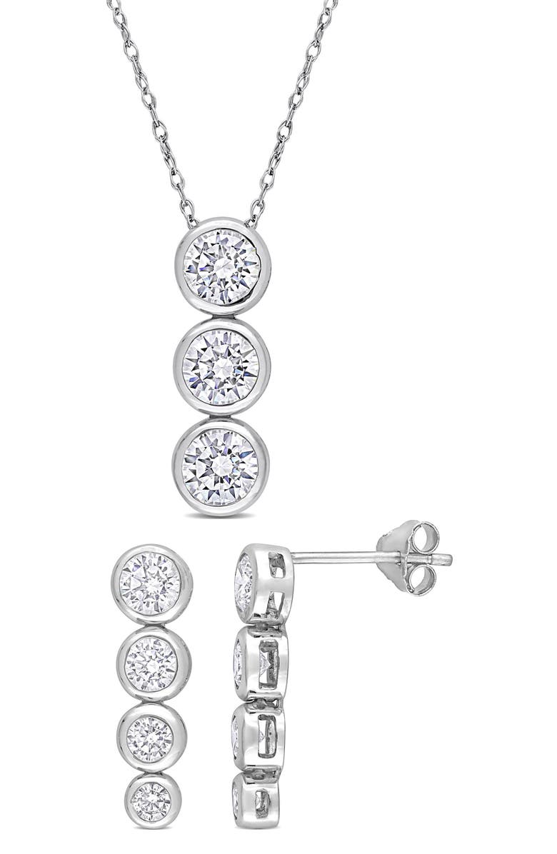 DELMAR Cubic Zirconia Earrings & Necklace Set, Main, color, White