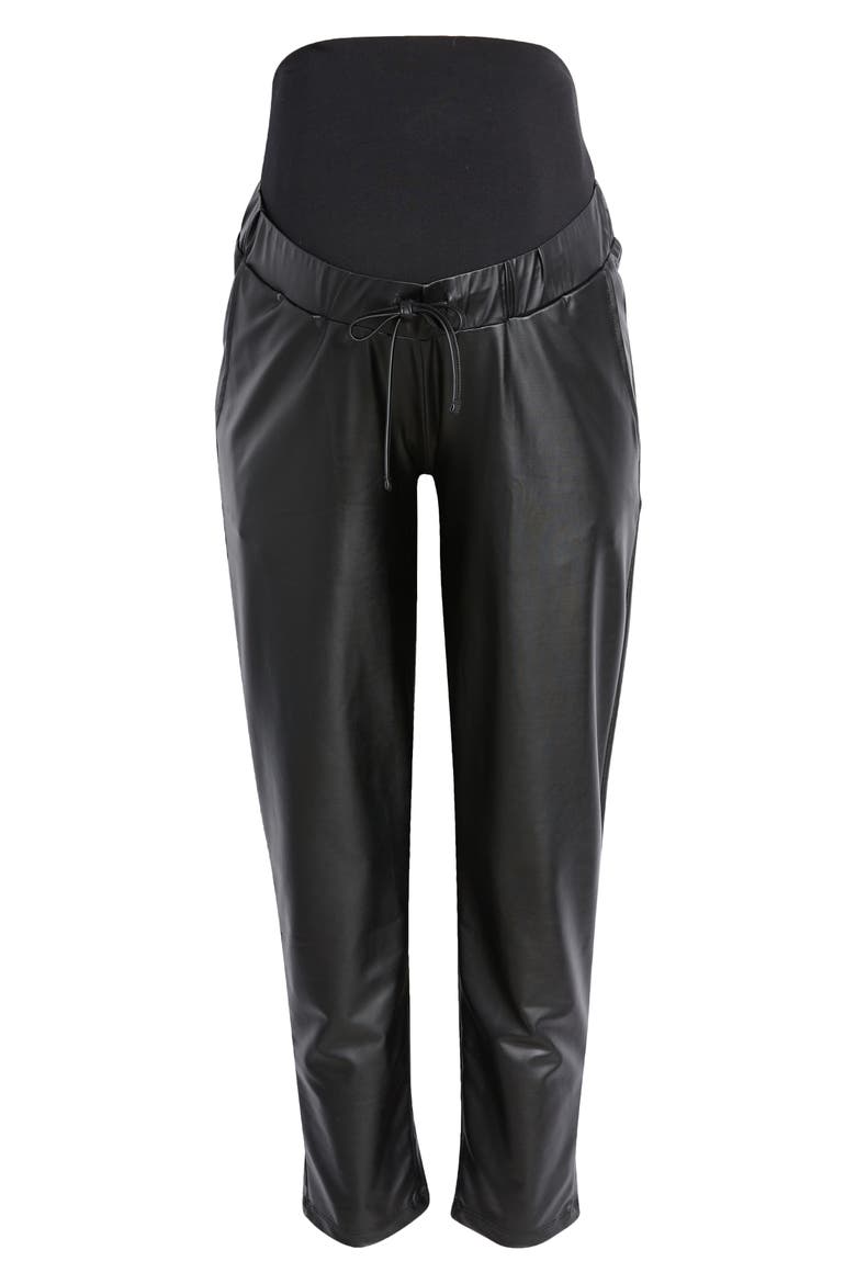 Comfy Cool Foldover Waistband Faux Leather Jogger Pants, Alternate, color, BLACK