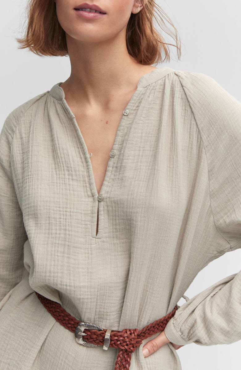 MANGO Long Sleeve Cotton Gauze Romper, Alternate, color, Light/ Pastel Grey