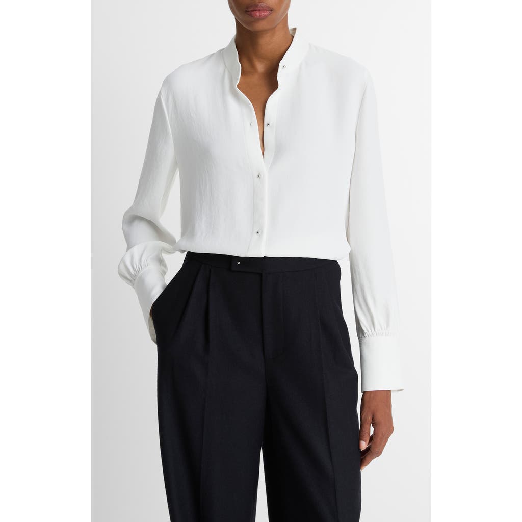 Vince Slim Fit Silk Blend Button-up Shirt In White