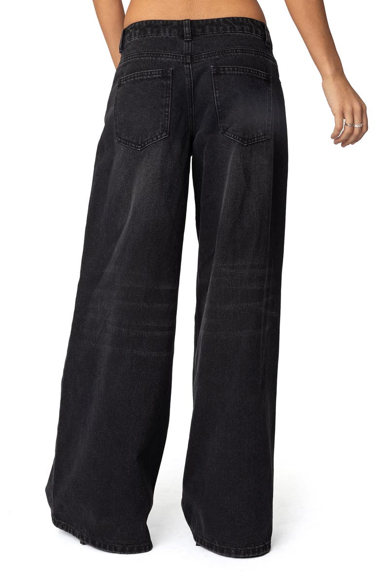 Pleated Low Rise Wide Leg Jeans, Alternate, color, BLACK