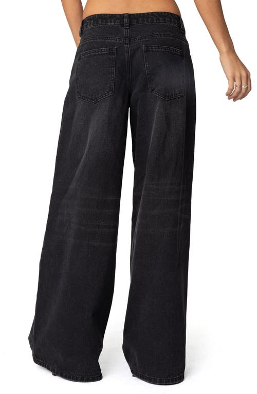 Shop Edikted Pleated Low Rise Wide Leg Jeans In Black