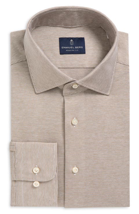 Premium Modern Fit Microhoundstooth Cotton Jersey Dress Shirt