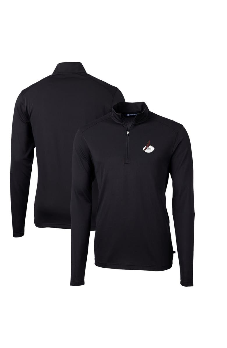 Cutter & Buck Men's Cutter & Buck Black Arizona Cardinals Throwback Logo Virtue Eco Pique Recycled Quarter-Zip Pullover Top, Main, color,
