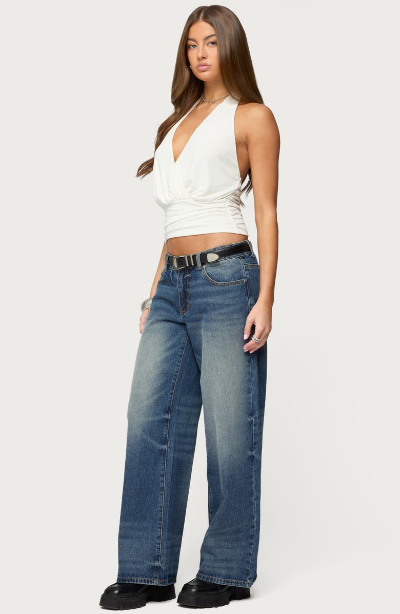 EDIKTED Niya Ruched Halter Top, Alternate, color, White