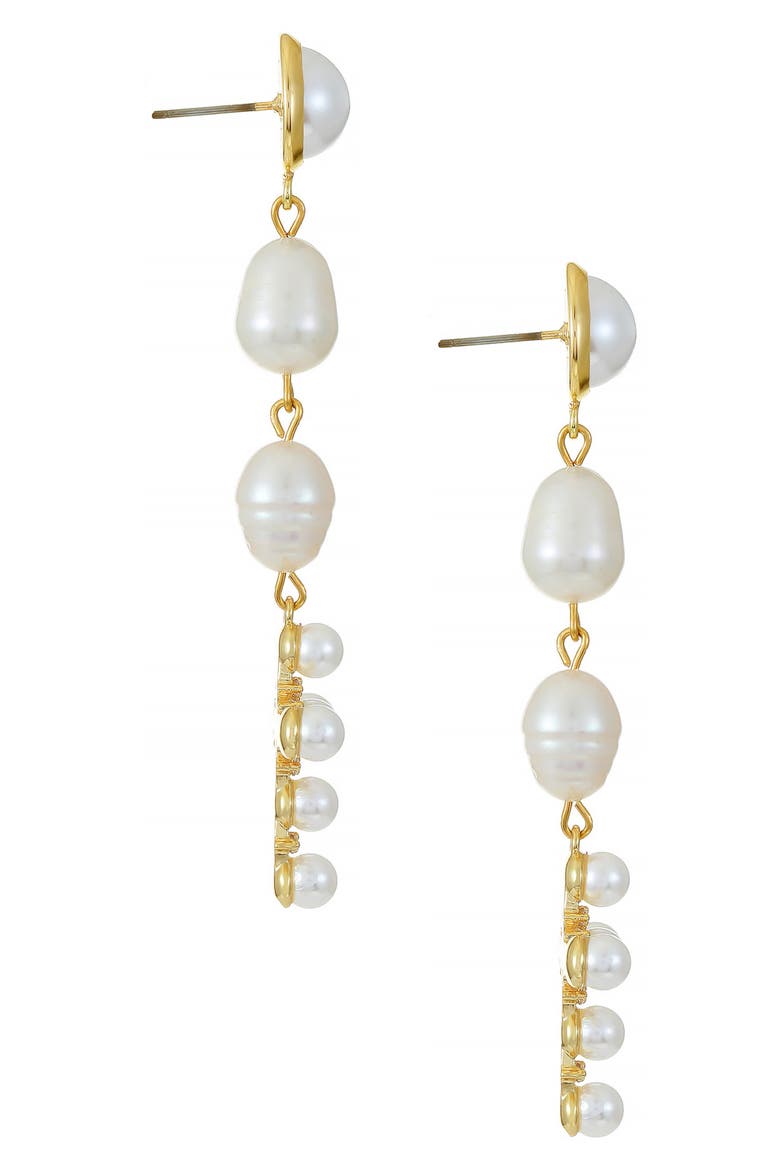 Pearl Cross Drop Earrings, Alternate, color, GOLD