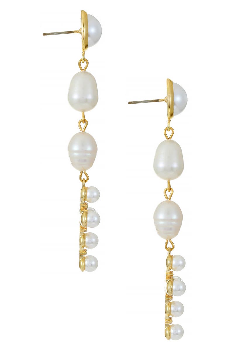 Ettika Pearl Cross Drop Earrings, Alternate, color, Gold