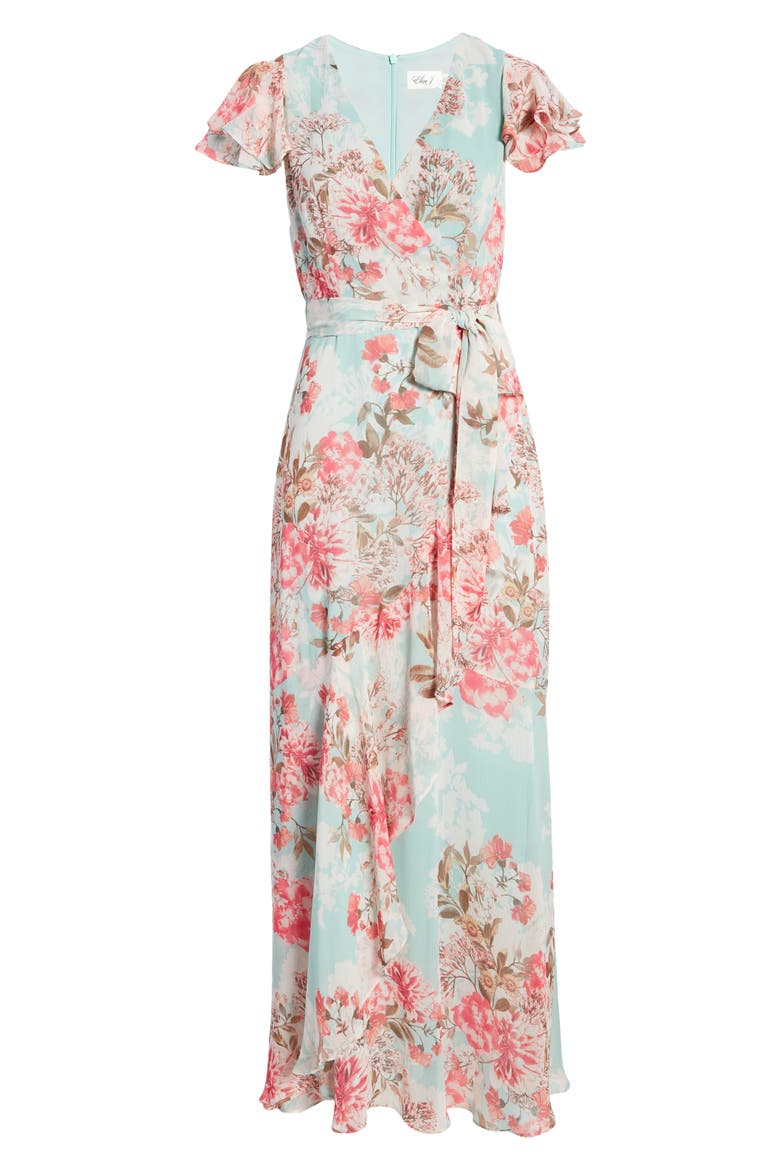 Floral Flutter Sleeve Dress, Alternate, color, MINT MULTI